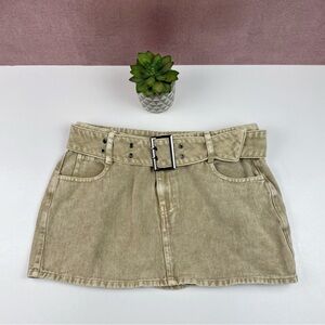 Mustard Seed Brown Green Denim Mini Skirt With Belt Women Size Small Casual